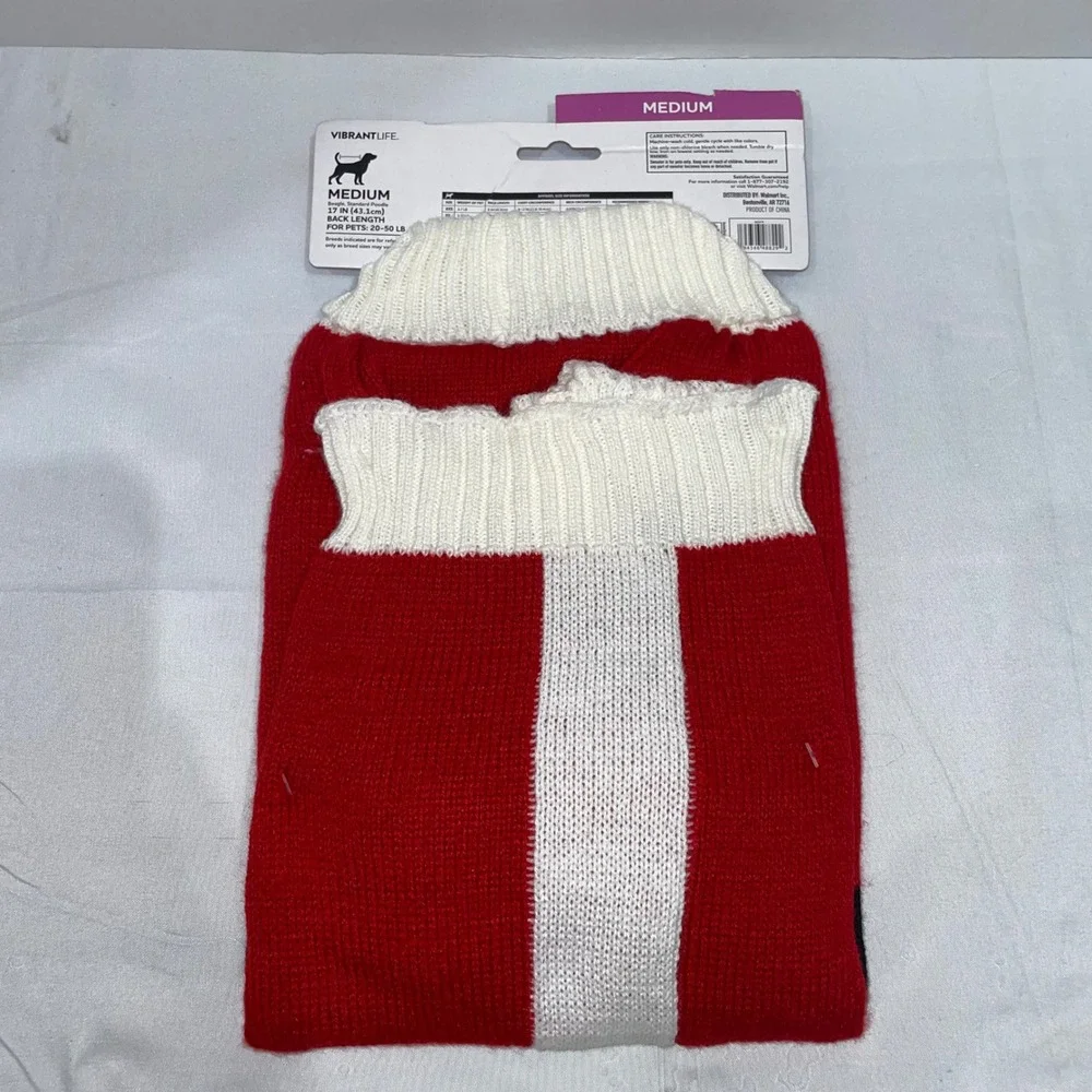 Vibrant Life Santa Claus Dog Pet Sweater Red White Holiday Christmas Medium